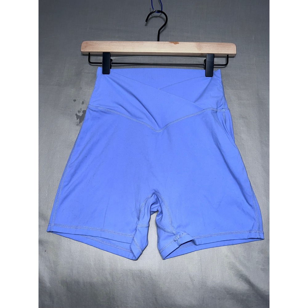 Sunzel Crossover Waist Biker Shorts Blue High Rise Yoga Gym Athletic Small